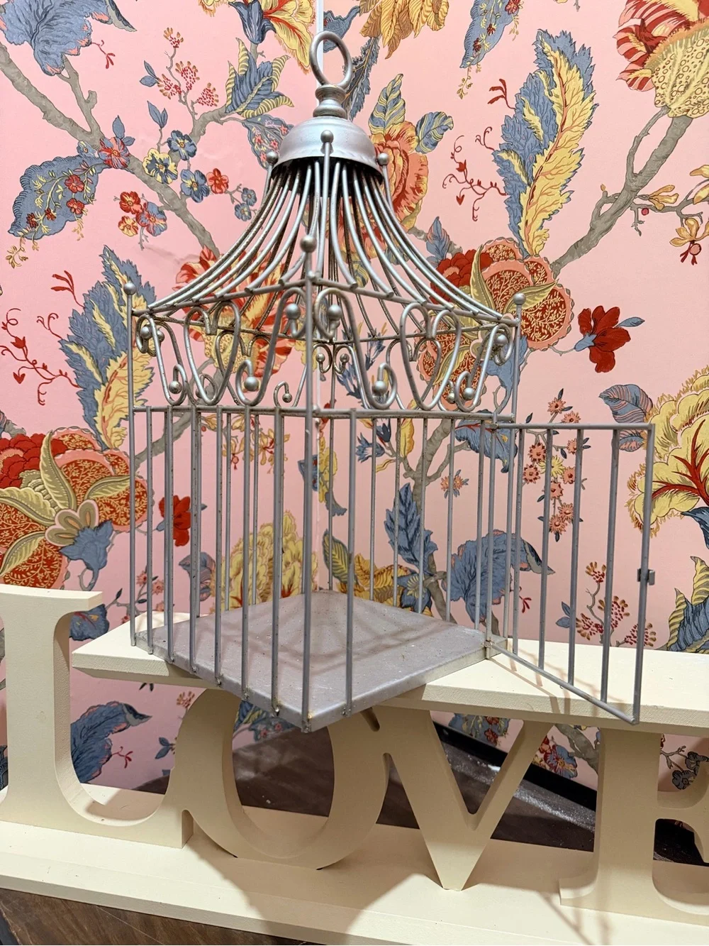 Decorative Metal Birdcage - Vintage Style in Pale Gray
